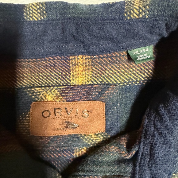Orvis Navy and Mustard Plaid Flannel Shirt Jacket - Picture 2 of 4